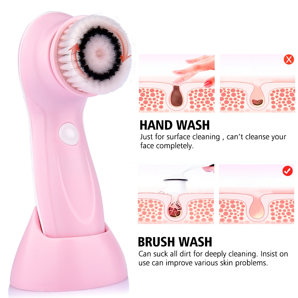 AGDOAD Face Cleansing Brush Electric Face Skin Cleaning Tools with 3 Types Brush Head USB Charging Deep Cleansing Facial Brush