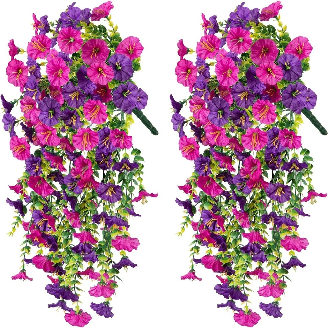 Flores artificiales colgantes, plantas de seda sintética, moradas, gloria matutina, enredaderas largas, resistentes a los rayos UV, realistas para decoración de jardín y balcón: Beige