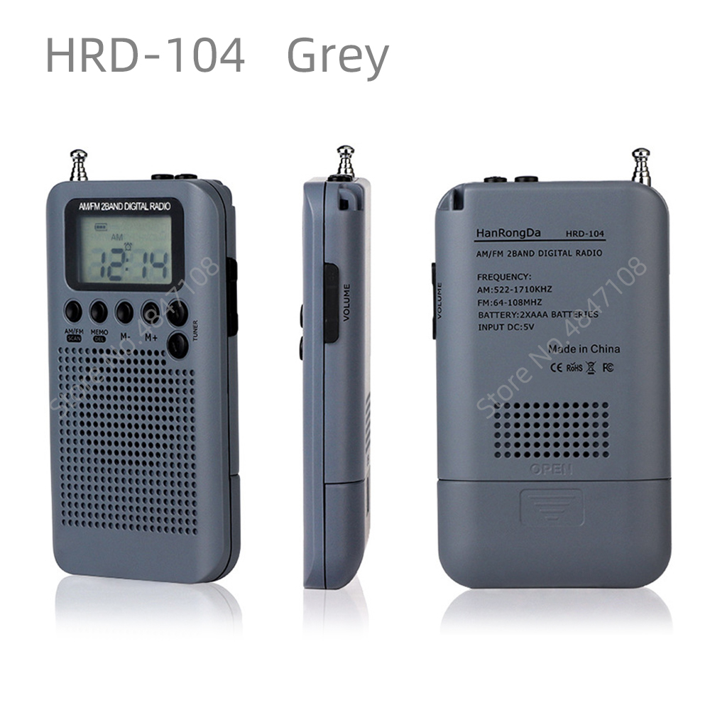 Radio portatile Mini Pocket FM AM Step 9/10KHZ ricevitore digitale schermo LCD ad alta sensibilità con altoparlante antenna telescopica: Argento