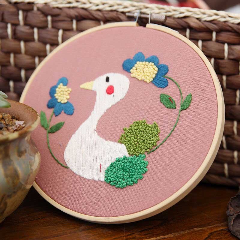 Cartoon Animal Embroidery Kit with Bamboo Hoop DIY Needlework Cross Stitch Handmade Kit for Beginner Sewing Art Home Decor: 8