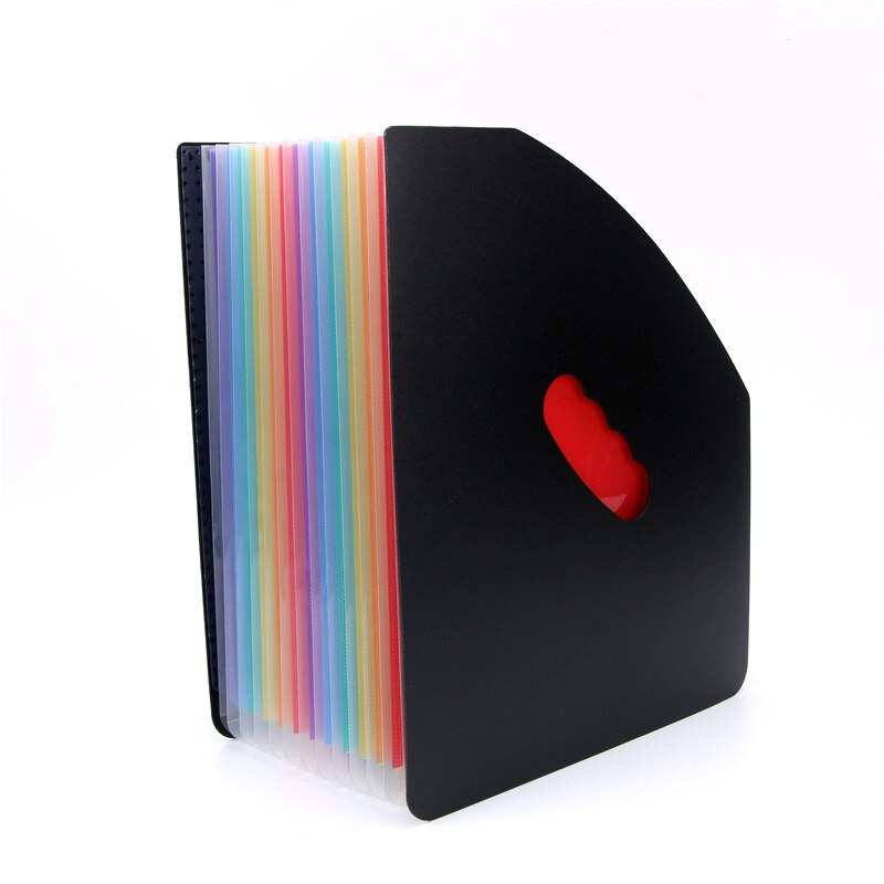 Erectable expanding wallet Rainbow Folder Document Manager Folder Assistance Office 12-Grid Pack File folder A4: black-color