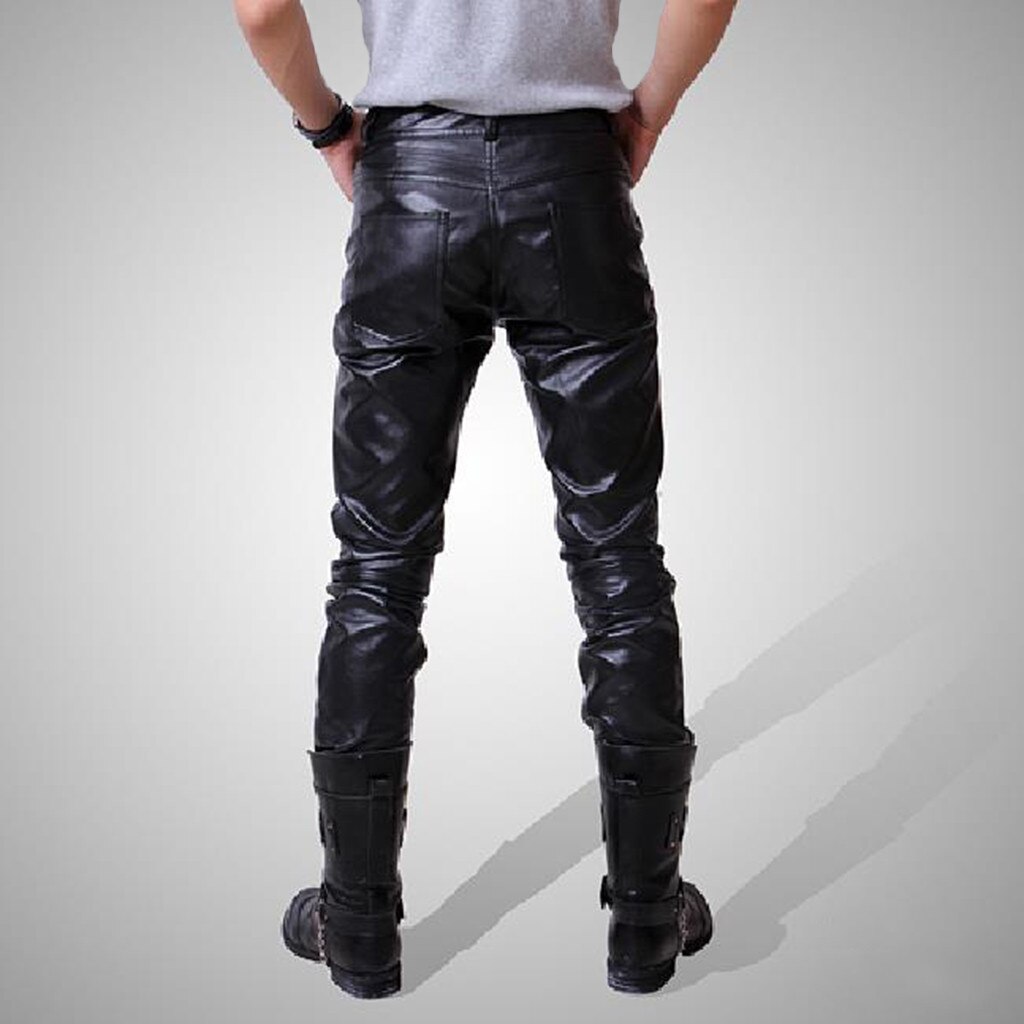 Imitatieleren broek heren broek motor streetwear herfst winter moto biker broek heren slim fit stretchy