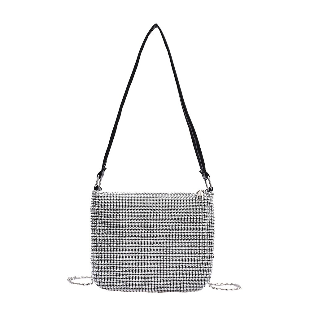 Jeugd Dames Eenvoudige Veelzijdige Tas Vrouwen Steentjes Schoudertassen Avond Clutch Keten Elegante Crossbody Handtassen: Silver B