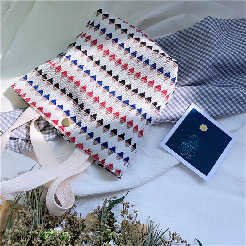 Mini bolsa de tela fresca portátil para mujer, bolso de mano con estampado de arrugas, enfriador térmico aislado, Bento, fiambrera, Tote, almacenamiento de Picnic: Multicolor