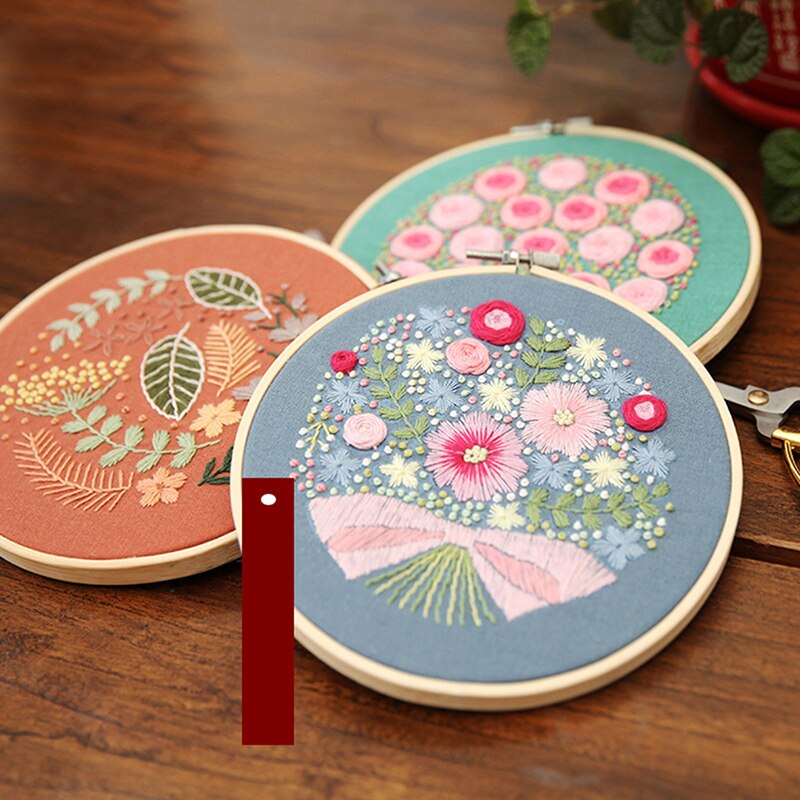 DIY Embroidery Plants Cherry Tree Handwork Needlework for Beginner Cross Stitch Kit Ribbon Painting Embroidery Hoop Home Decor