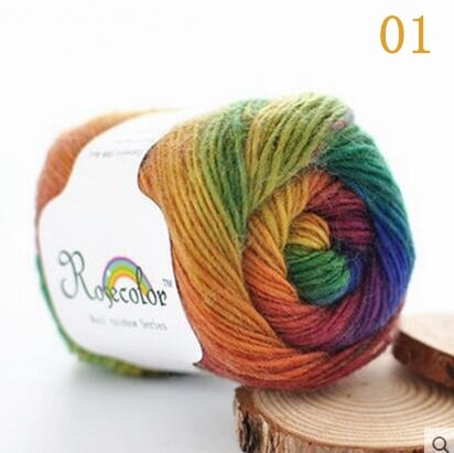 Fil de laine 100% couleur arc-en-ciel, pour tricoter à la main, épaisseur tissée à la main, fil de laine, châle de Crochet, 50 g/boule: 01