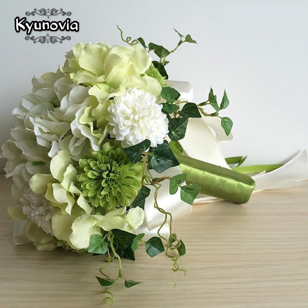 Kyunovia elegancki hortensja bukiety ślubne symulowane chryzantemy Cymbidium bukiety ślubne ręcznie druhna bukiet D64