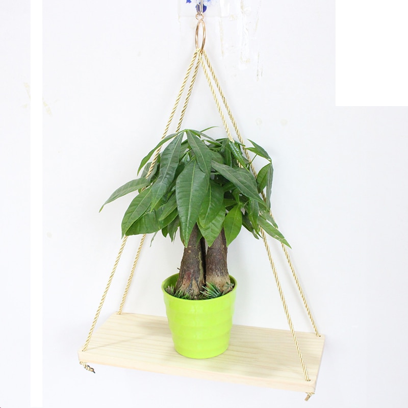 Decoración del hogar, colgante de madera rústica de 2 niveles, estante de cuerda, estantes flotantes de madera sólida hechos a mano, estante decorativo montado en la pared para el hogar