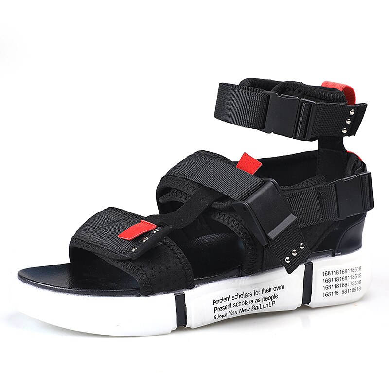 Zomer Schoenen Sneaker Vietnam Heren Teen Lus Casual Strap Gladiator Gesloten Voor Sport Romeinse Mannen Sandalen: black / 44