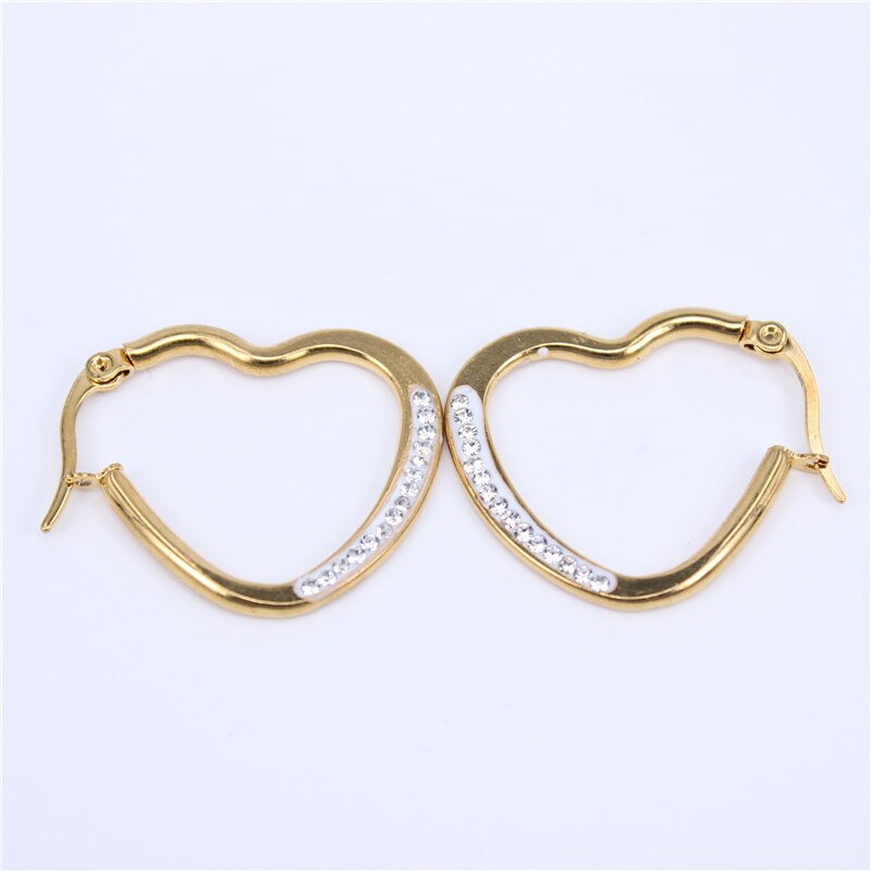 Boucles d'oreilles en forme de cœur, bijoux en acier inoxydable, couleur or, cristal de , accessoires pour femmes, , JX25: gold color 30mm