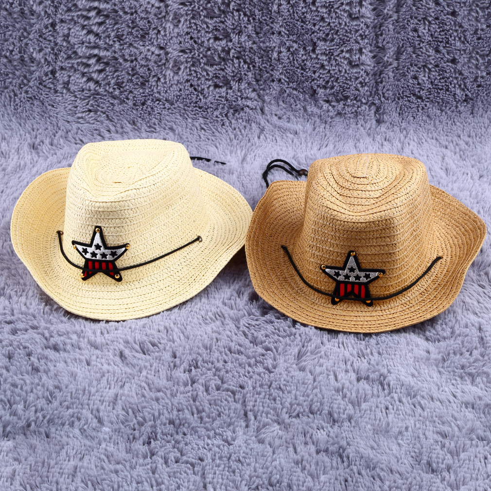 OUTAD Straw Baby Hat Kids Beach Sun Cap Boys Girls Western Cowboy Children Cap Summer Hats Big Brim Sunbonnet Caps
