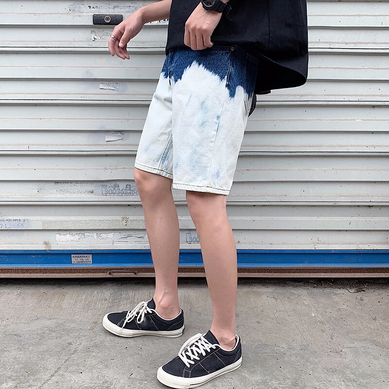 Men Jeans Shorts Blue White Panelled Mens Color Denim Short Streetwear Male Summer Trousers