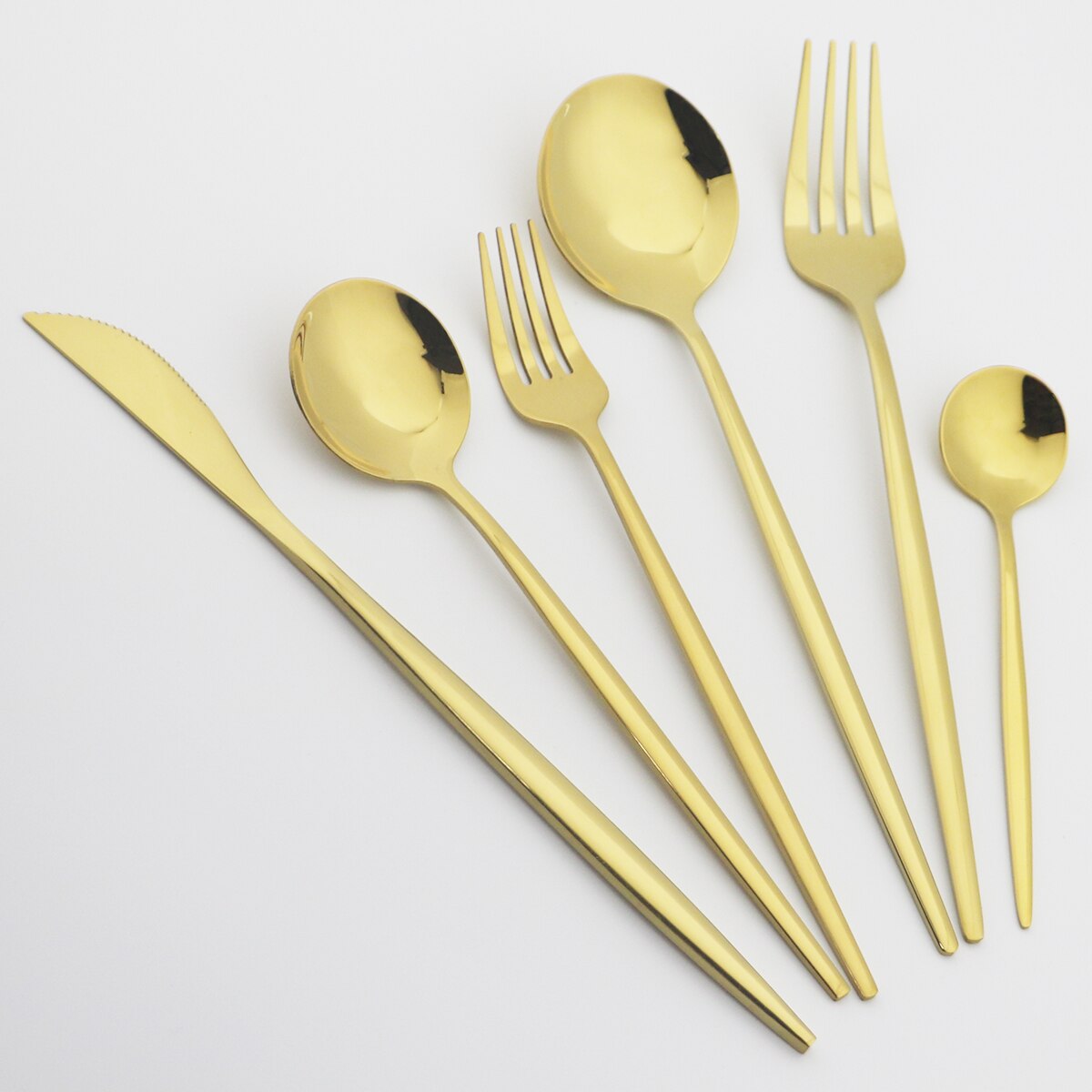 6 stuks witgouden bestekset, messen, dessertvorken, lepels, serviesset, roestvrijstalen serviesset, keukenzilverset