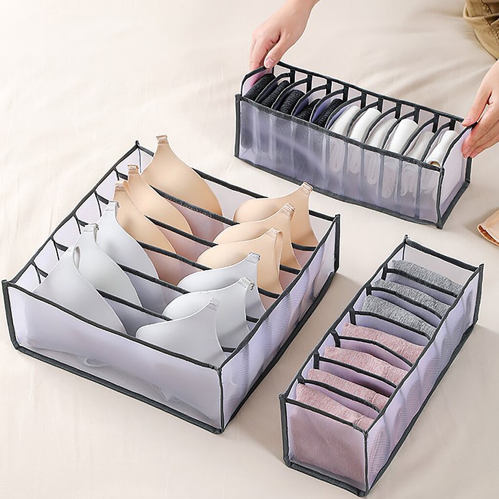 Underwear Storage Box Grids Nylon Mesh Socks Organizer Foldable Household Clothes Container for Drawer Wardrobe Storage Box