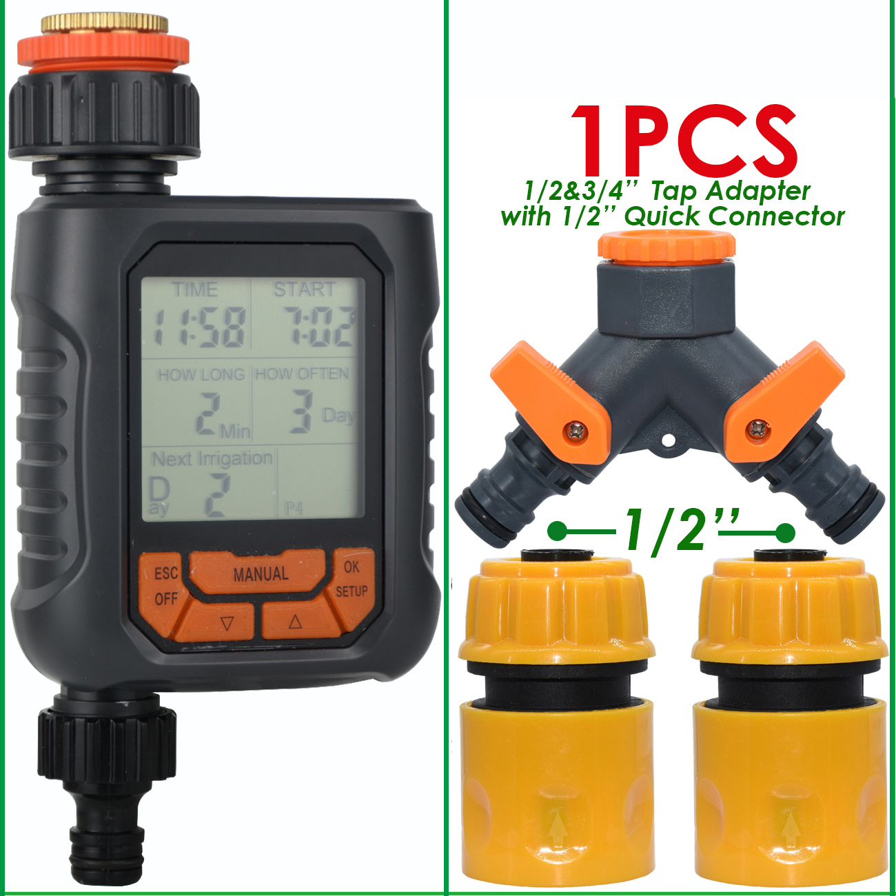 Temporizador de agua para aspersor de jardín, temporizador Digital programable automático, resistente al agua IP65 para sistema de riego de césped, controlador de riego: Plata