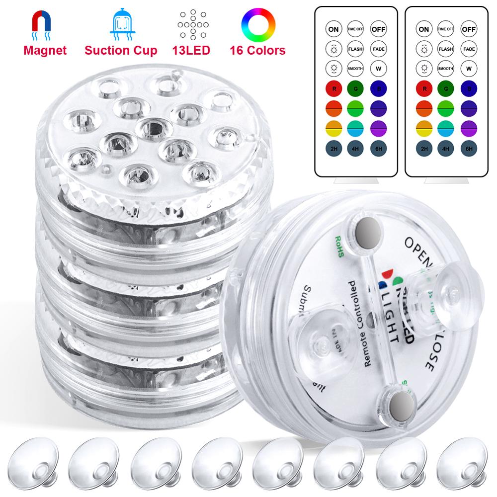 13 LED RGB Submersible Light Remote Controlled Underwater Lamp Outdoor Night Light Swimming Pool Vase Garden Party Fishtank Deco