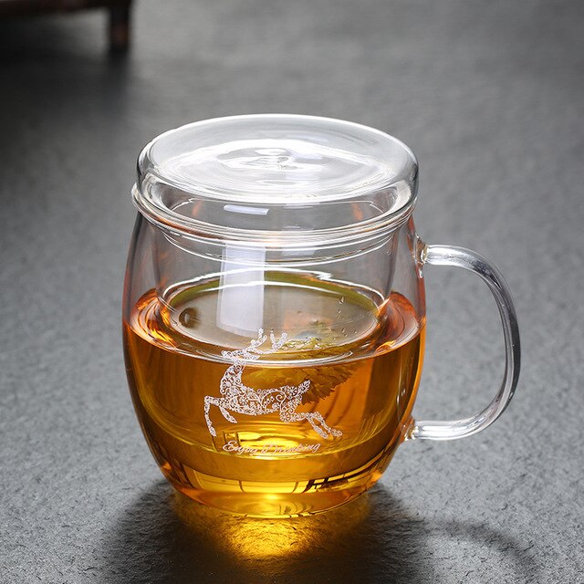 Transparent Glass Tea Cups Household Flower Teacups with Lid and Filter Heat Resistant Water Mug Office Drinkware: 500ml glass lid C