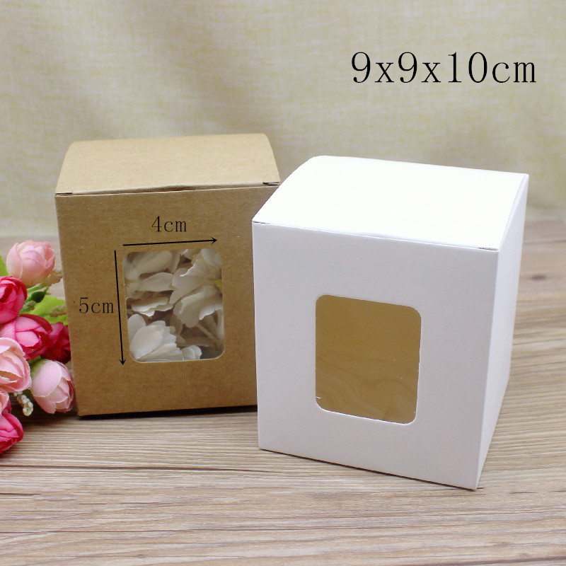 10 Stuks Diy Vintage Kraft Papieren Dozen, Witte Grote Raam Papier Geschenkdozen, Cake Verpakking Dozen, Kerst Geschenkdozen: M / WHITE