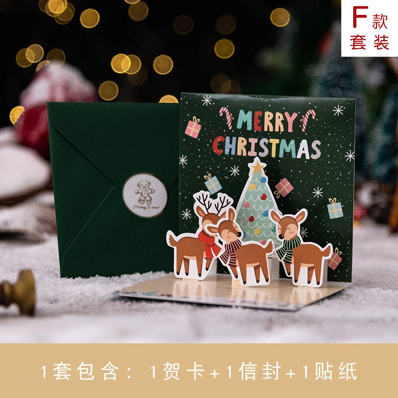 6pcs/lot Cartoon Children Greeting Card Year Christmas Festival Santa Pattern 3D Message Cards: F