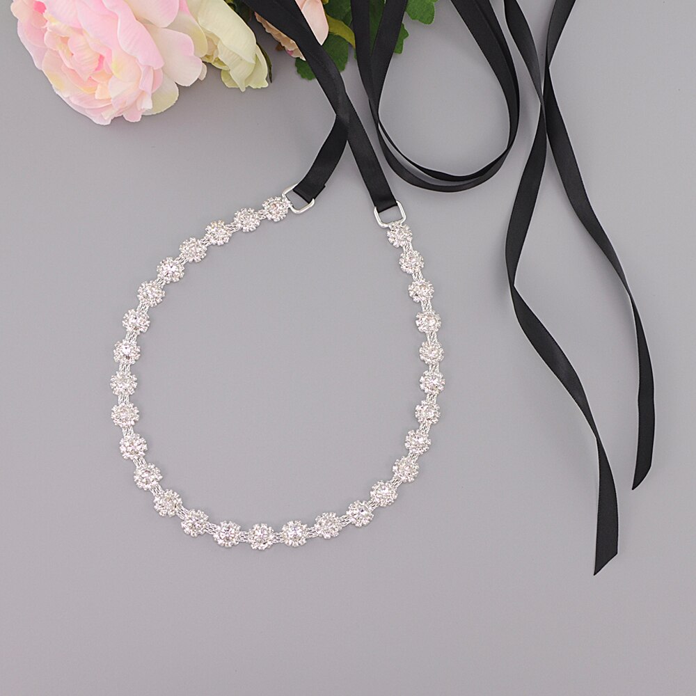TRiXY S378 Shinny Thin Rhinestone Belt Wedding Belt Sash Silver Diamond Crystal Bridal Belt For Wedding Dress Wedding Decoration: black