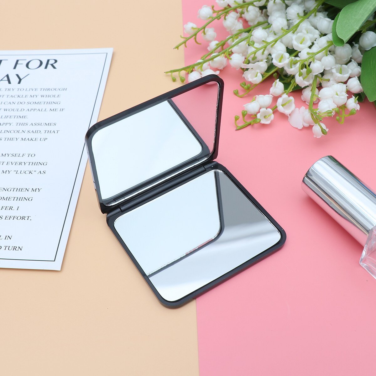 Espejo compacto para maquillaje plegable para niñas, espejo de bolsillo rectangular para maquillaje, pequeño espejo plegable para viaje al aire libre