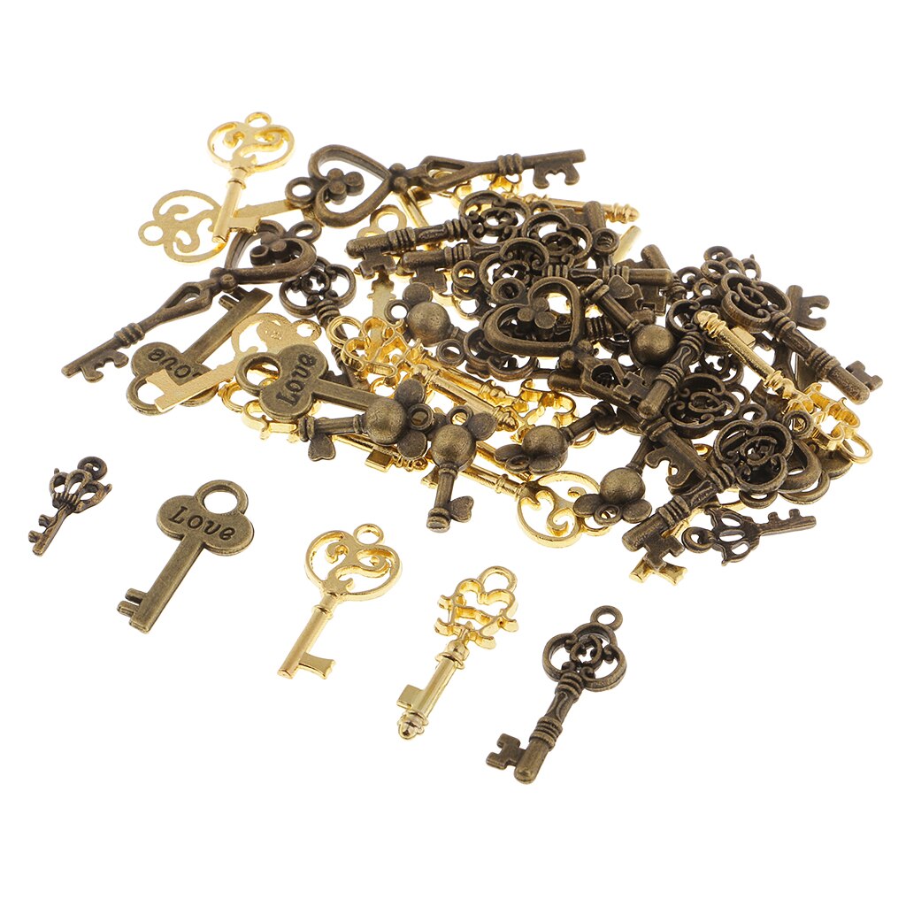 50 Stuks Diverse Vintage Key Charms Brons Gouden Hangers Voor Sieraden Maken