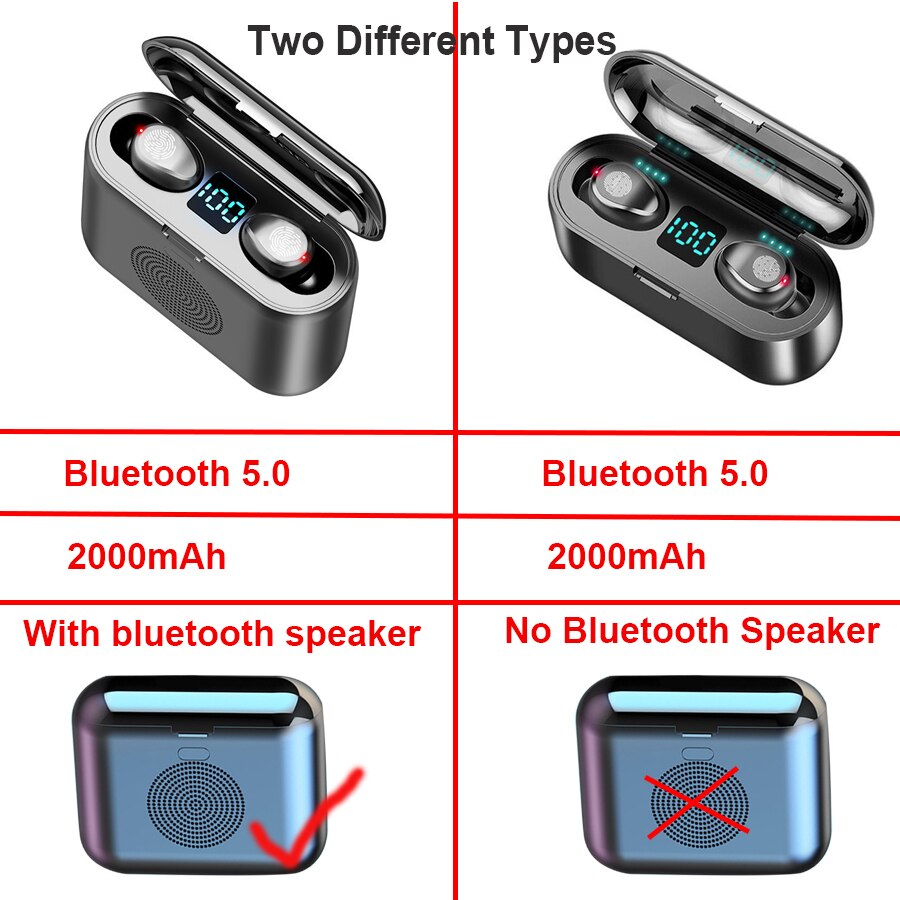 Draadloze Bluetooth LED Display Oortelefoon & Speaker F9 TWS Draadloze Met Microfoon Bluetooth Headset Met 2000mAh Bin