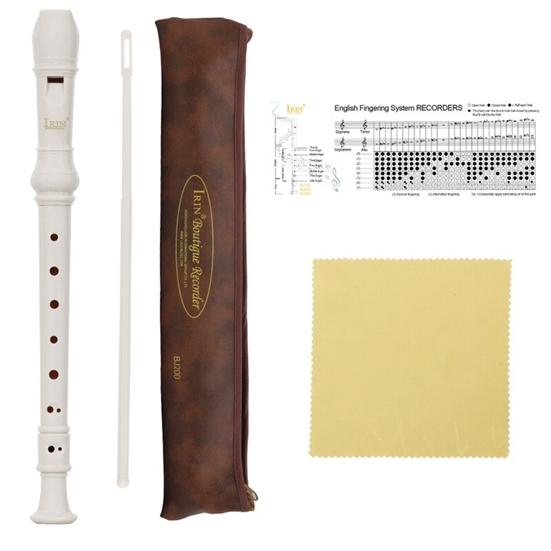 Irin Abs Recorder clarinetto Soprano flauto lungo registratore barocco diteggiatura accessori per strumenti musicali principiante: White