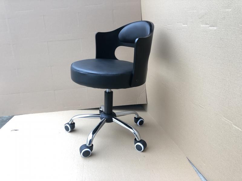 Stijl Massief Hout Lifting Barkruk Moderne Eenvoudige Rugleuning Thuis Beauty Salon Ronde Kruk Receptie Hoge Kruk Swivel stoel: Black Wood leather