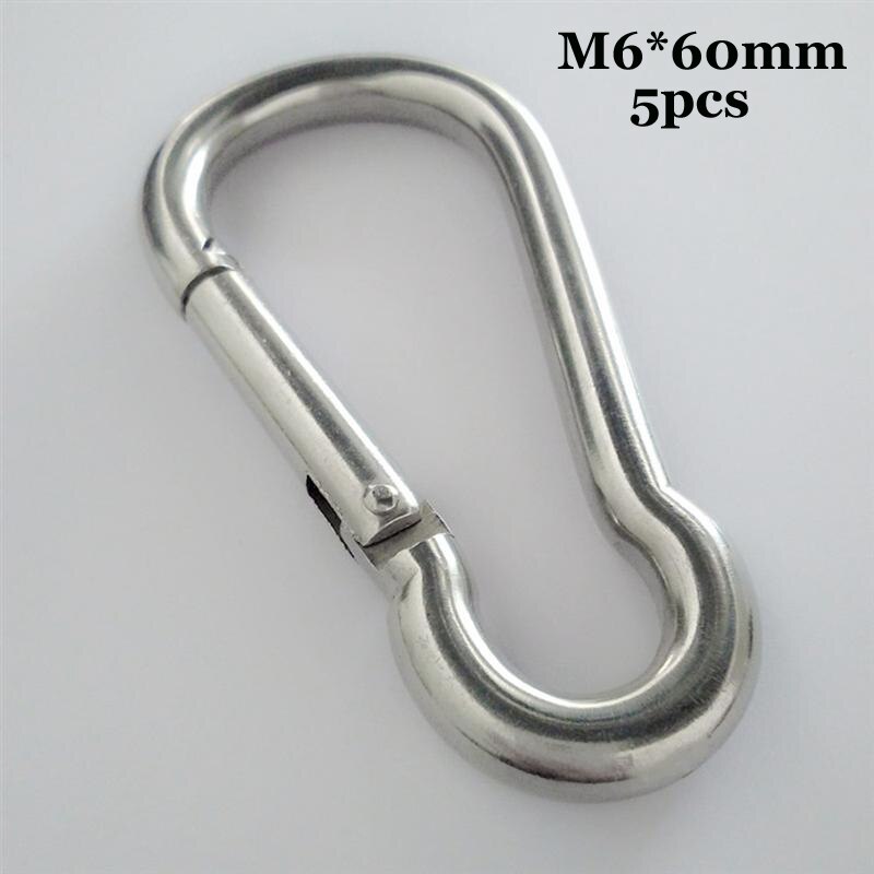 5pcs 304 Stainless Steel M4 M5 M6 Multifunctional Spring Snap Carabiner Quick Link Lock Ring Hook Carabiner Carbine Snap Hook: 5PCS M6 X 60MM