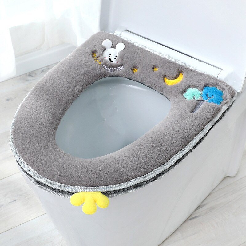Bathroom Accessories Household Four Seasons Toilet Seat Gasket Washable Zipper Toilet Seat Universal Waterproof Cute Toilet Seat: Rabbit Cashmere Gray