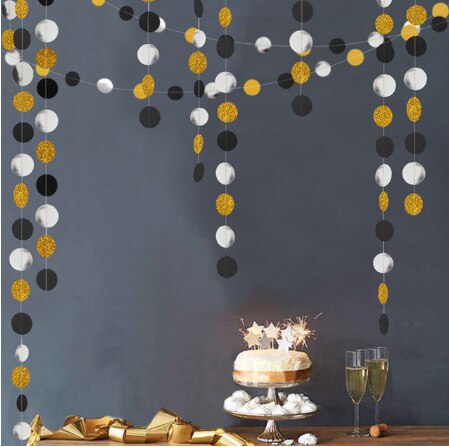 Guirlande pendante en chaîne en papier, 4m, pour décorations de mariage, décorations pour réceptionniste, fête prénatale, anniversaire, noël: round black