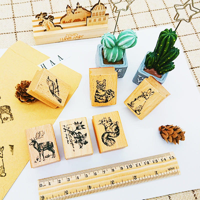Söta skogsdjur vintage stämpel diy trä gummistämplar sigill för scrapbooking studentpris reklampapper