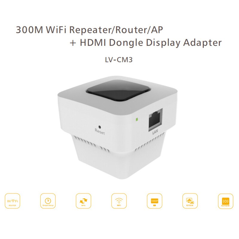 300Mbps Wirless Wifi Repeater TV Stick Combo RJ-45 Network 1080HD HDMI Display Standards for EZCast DLNA Google Home EU Plug