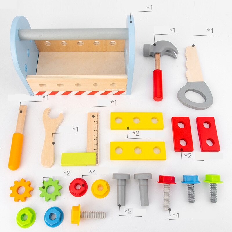 Take-Along Tool Kit Pretend Play Tool Set Voor Jongen Of Meisje Kids Educatief Diy Houten Moer Montage speelgoed