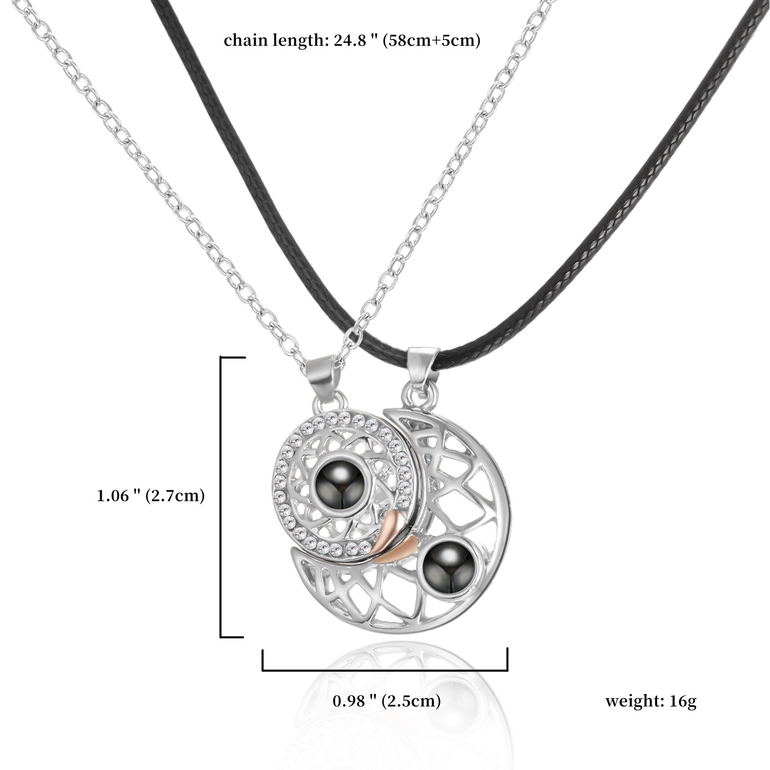 Collana magnetica per coppia da 2 pezzi per donna uomo Ti amo 100 lingue Collana con proiezione Collana con ciondolo a forma di cuore Gioielli: colore Oro puro