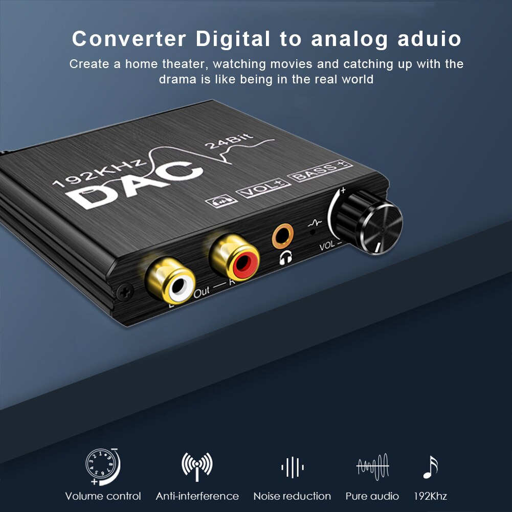 Digitale Audio Analoog Converter 3.5 Jack Rca Dac Headph Versterker Decoder Glasvezel Coaxiale Ondersteuning Volume Bass Aanpassing