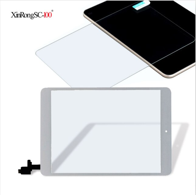 Für iPad Mini 1 2 Mini1 Mini2 A1432 A1454 A1455 A1489 A1490 A1491 Lcd Touch Screen Digitizer + IC Chip anschluss Flex + Schlüssel Taste: white and glass film