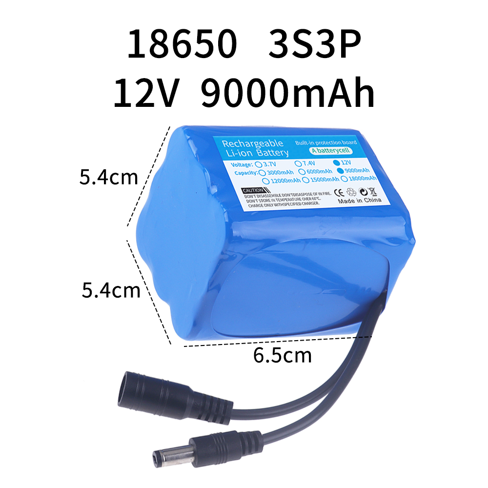 100% paquete de batería portátil de 12V 3000/6000/9000/12000/18000/21000mAh 12v 18650 iones de litio DC 12,6 V batería súper recargable: Chocolate