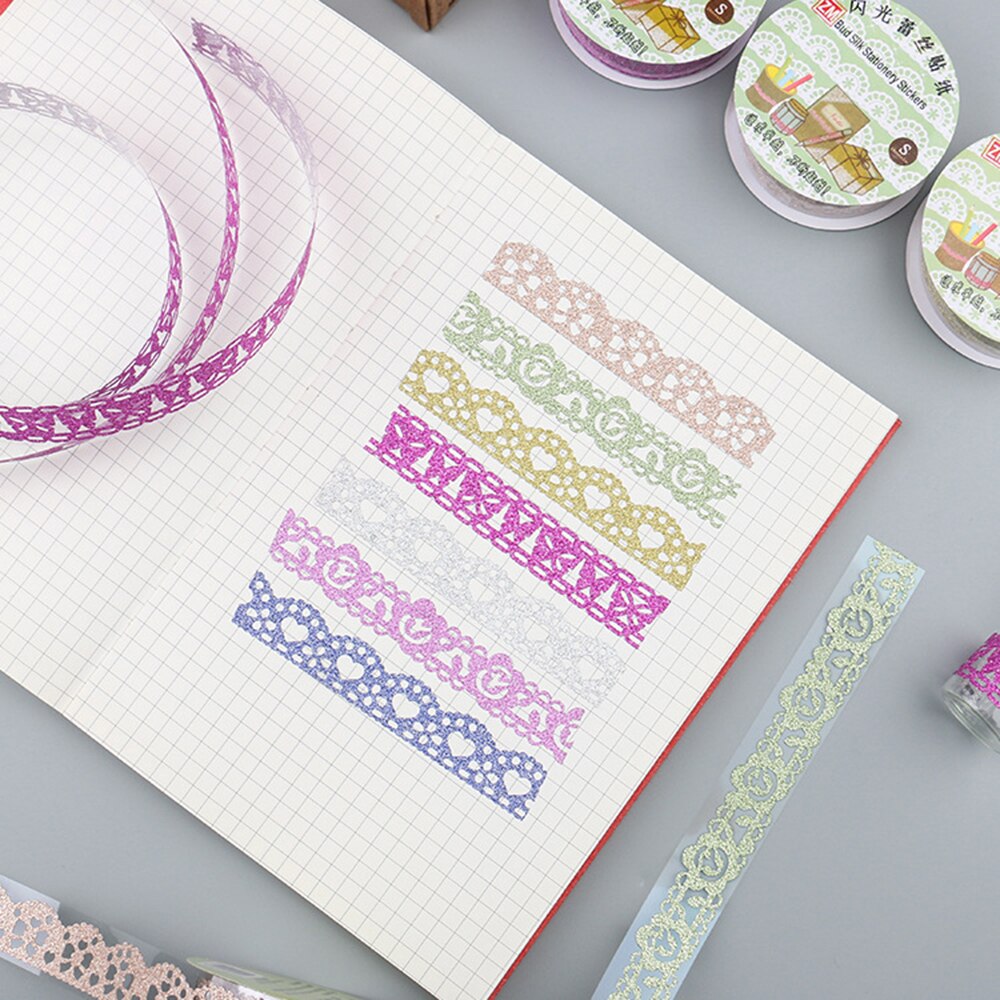 1 rollo de cinta adhesiva de oro brillante creativa, cintas de encaje con purpurina, cintas Washi manual autoadhesivo para estudiantes, decoración DIY