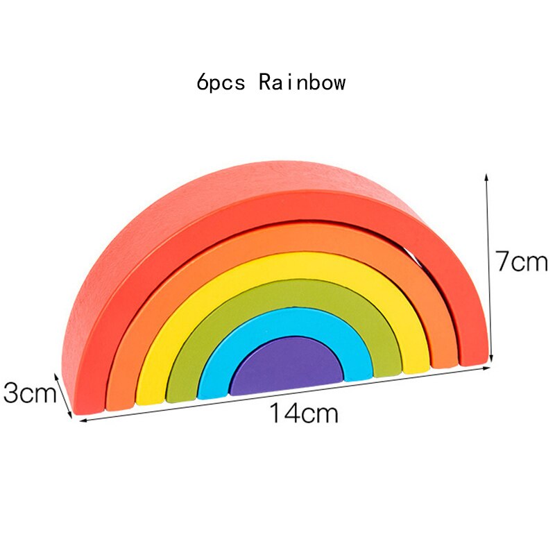 Holz Regenbogen Blöcke Regenbogen Stacker Holz Spielzeug Nesting Puzzle Regenbogen Bausteine Montessori Lernen Pädagogisches Spielzeug: 6pcs rainbow