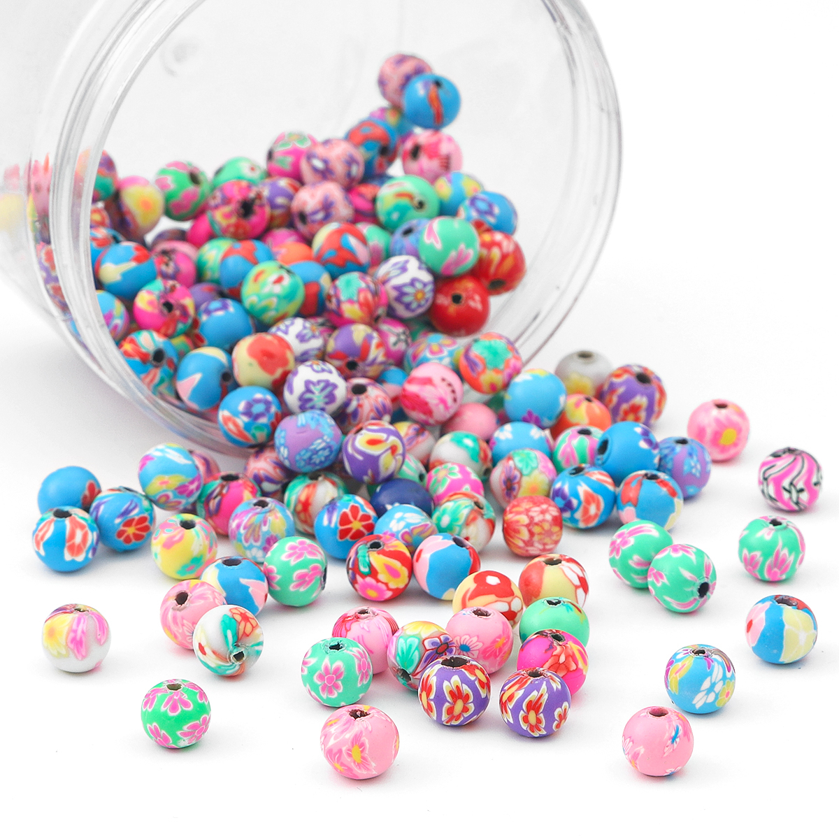 Cuentas de arcilla polimérica de colores para fabricación de pulseras, abalorios redondos para manualidades, abalorios sueltos a granel de varios patrones, hechos a mano, 50 piezas, 6/8/10/12mm