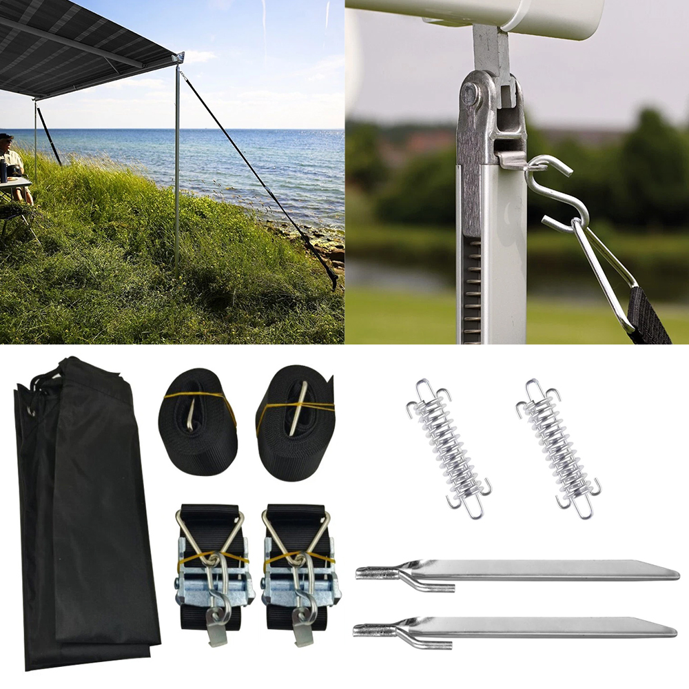 Campingmarkise stormfastgørelse sidestropper med opbevaringstaske baldakin vindskærm fastgørelseskrog campingvogn autocamper til thule markise