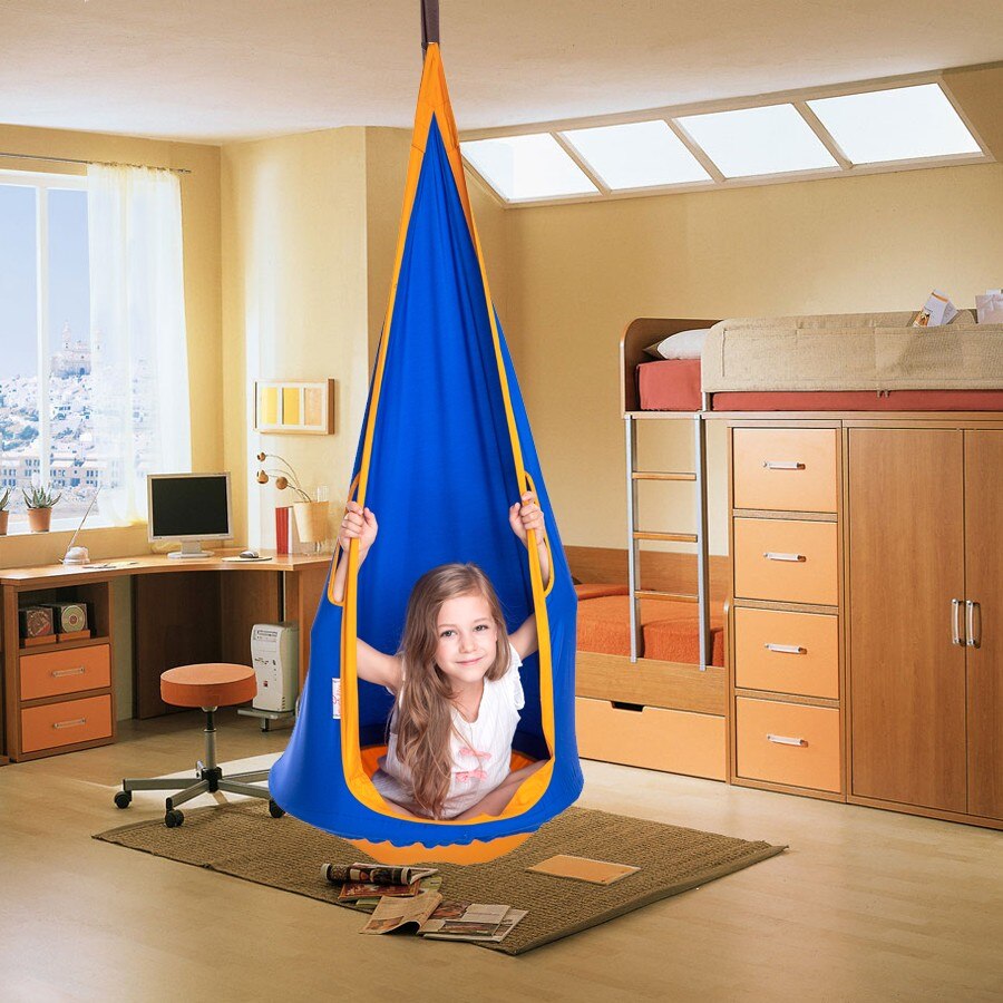 Hamaca de colorido para niños, muebles de jardín, silla Columpio de interior colgante para exteriores, asiento de columpio de 60 cm de diámetro: blue
