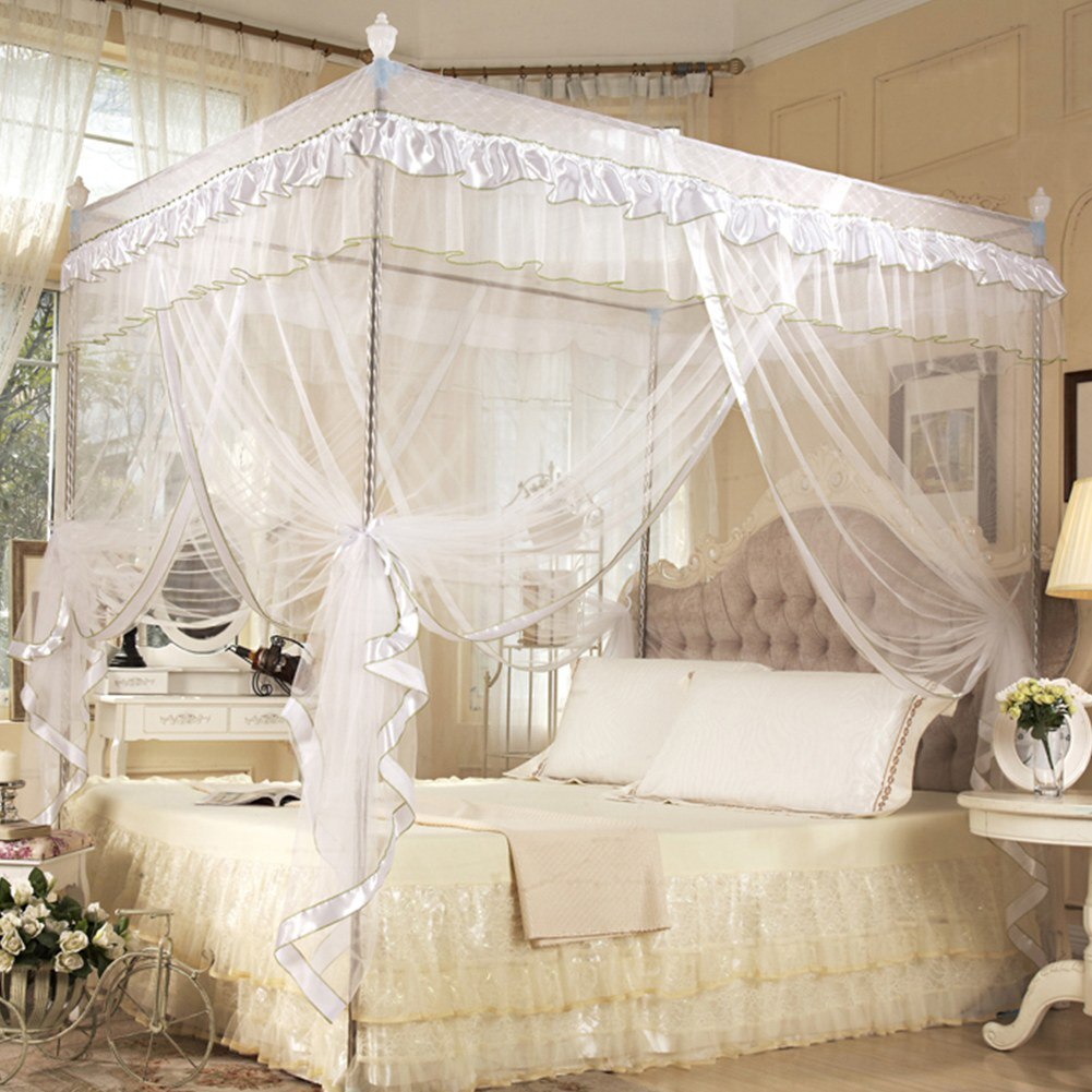 Oversized Luxury Princess Four Corner Post Bed Curtain Canopy Netting Mosquito Net Bedding Mosquito Net: white 1.5x2.0