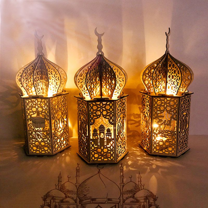 Fête musulmane lumière Ramadan Eid moubarak décorations en bois lampe à LED palais phare Islam fête fournitures