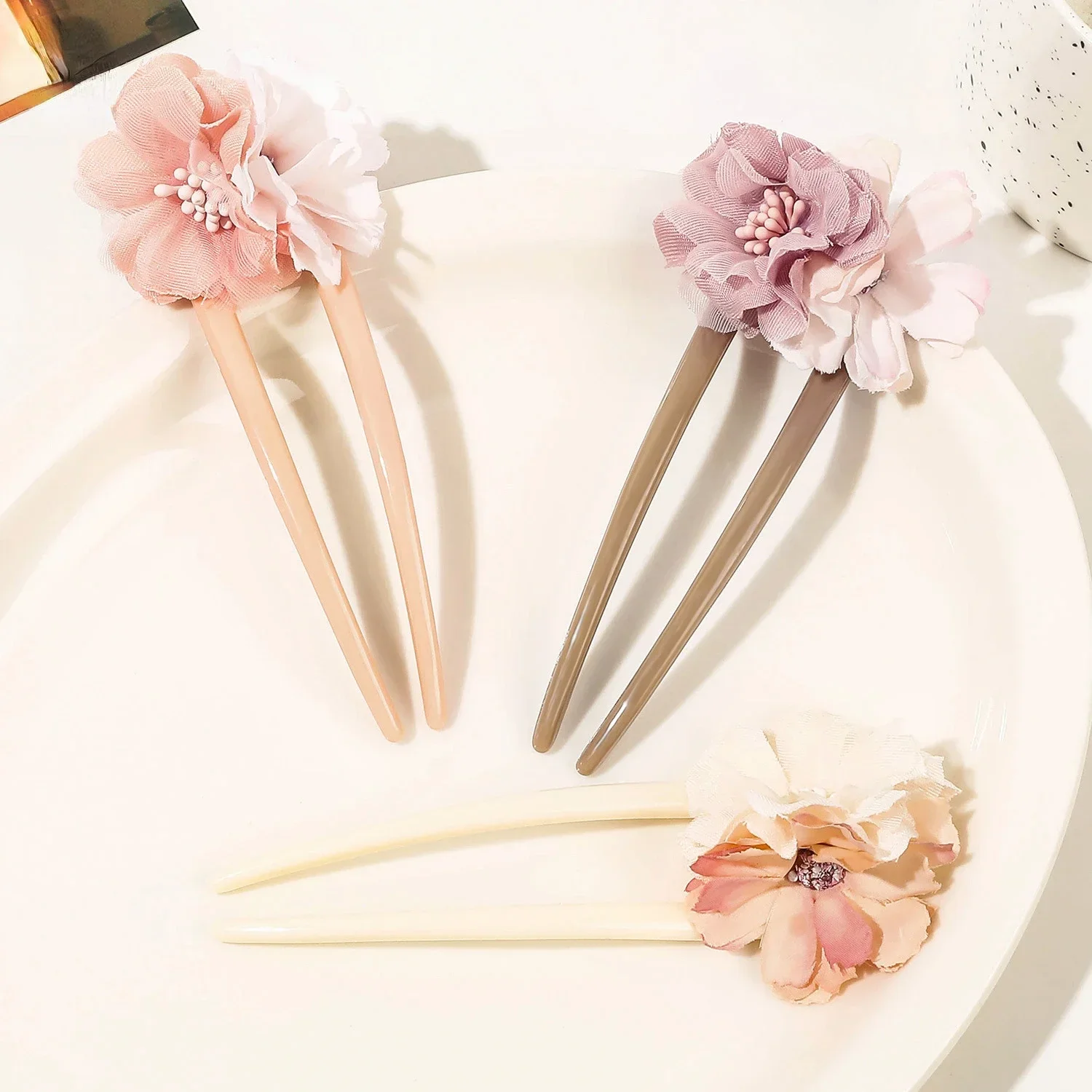 Horquilla de flor de Begonia en forma de U de 13cm, horquilla de pelo Simple a la para mujer, accesorios para el cabello de flores para Festival de estilo étnico,