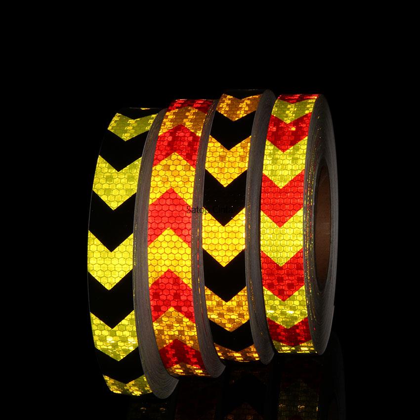 Pegatina reflectante de 1 "x 5M para motocicleta, cinta reflectante de advertencia de seguridad para bicicleta, fluorescente, amarillo, rojo, negro