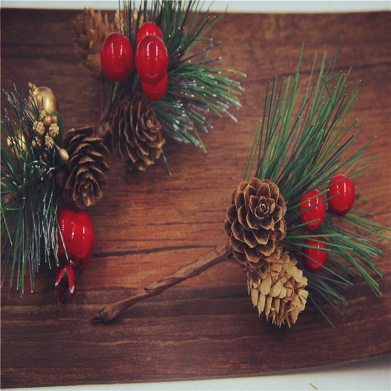 10 Uds. Palillo de bayas de Navidad Pinecone aguja de pino simulada rama pequeña rama de pino para de boda decoración Floral artesanías de flores