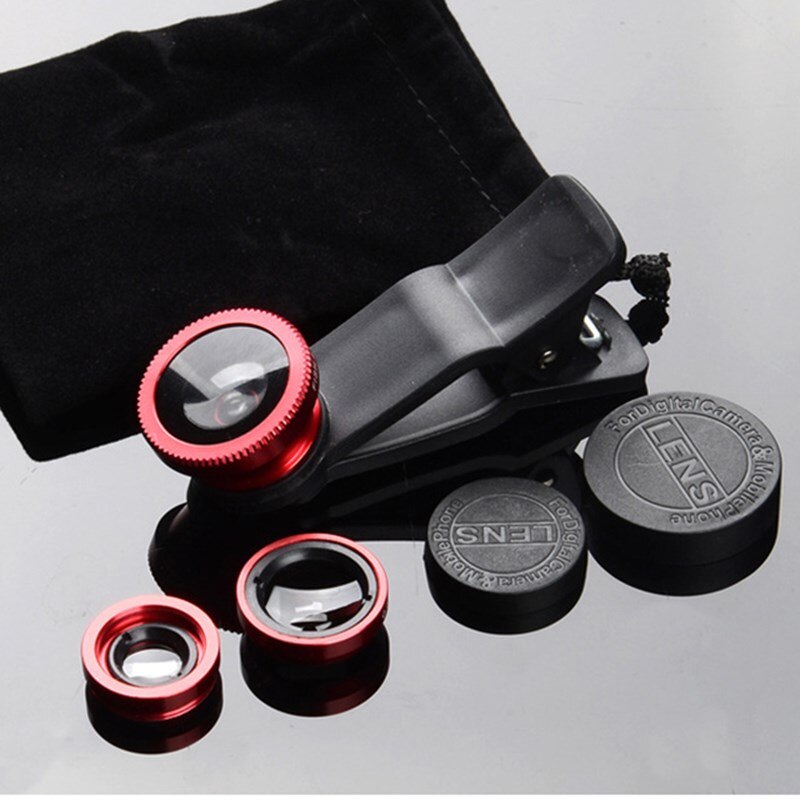 Macro Fisheye Groothoek Lens Camera Kits Met Clip Op Voor Iphone Samsung Xiaomi Huawei Mobiele Telefoon Lenese Fish Eye zoom Lentes: Red